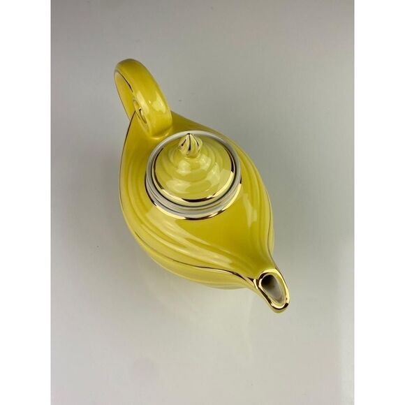 MCM Hall China 6-cup Aladdin Genie Lamp Teapot Canary Yellow Gold Trim Gorgeous - Picture 7 of 7